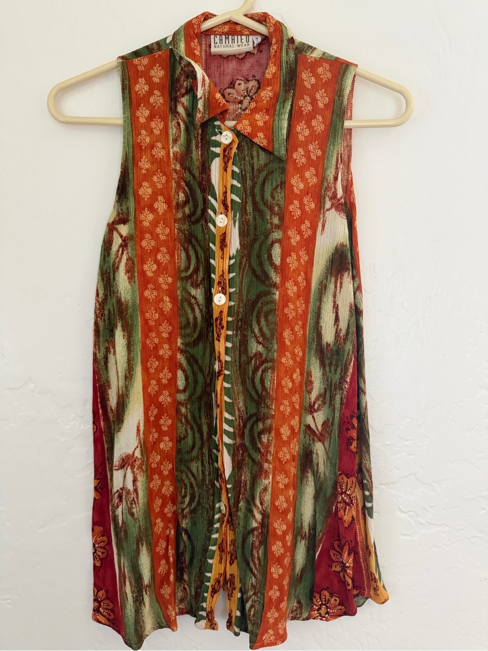 Camille Vintage-Inspired Sleeveless Button Front Dress - Green & Rust